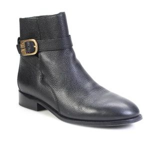Tory Burch black leather leather moto gold emblem buckle boots 9